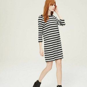 NWT LOFT BLACK/WHITE STRIPED 3/4 SLEEVE CAREER CASUAL PONTE KNIT DRESS SIZE: M